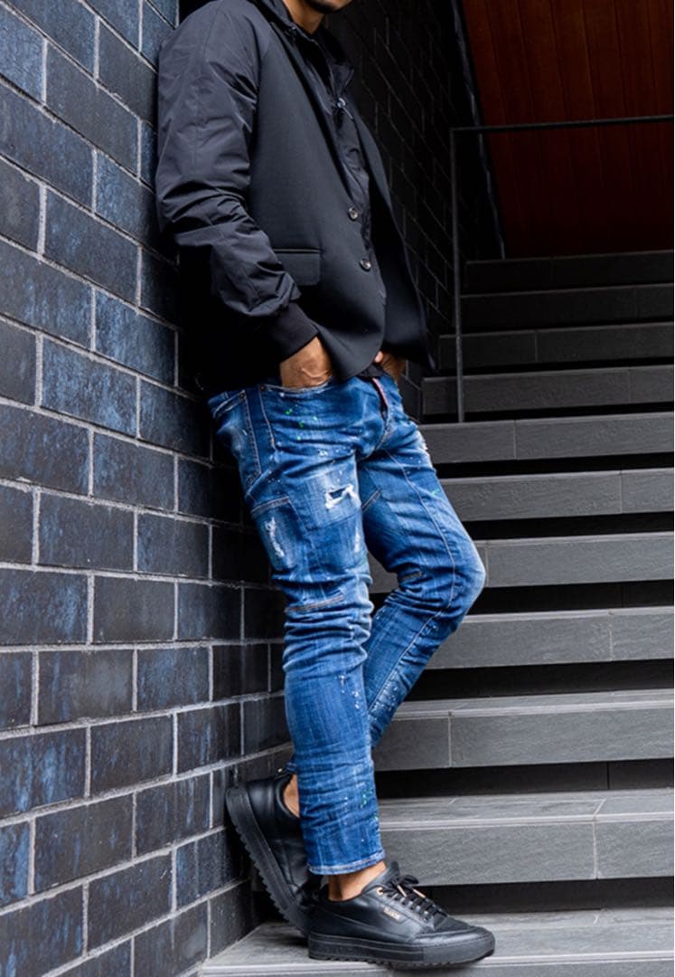 希少 名作 ビッグタグ】DSQUARED2 TIDY BIKER 48 濃紺