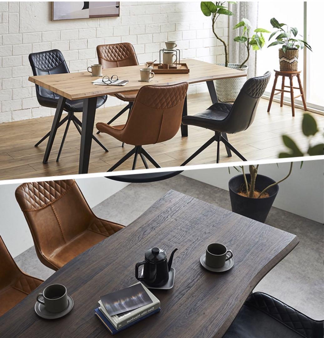 天然木風 × ブラックスチール脚 ダイニングテーブル ヴィンテージ 160cm