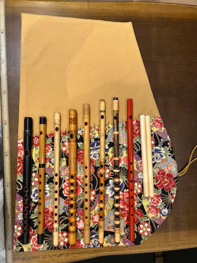 ✴︎ 専用品です　✴︎8本入れ巻き篠笛袋2点（紫鶴）（黒扇）