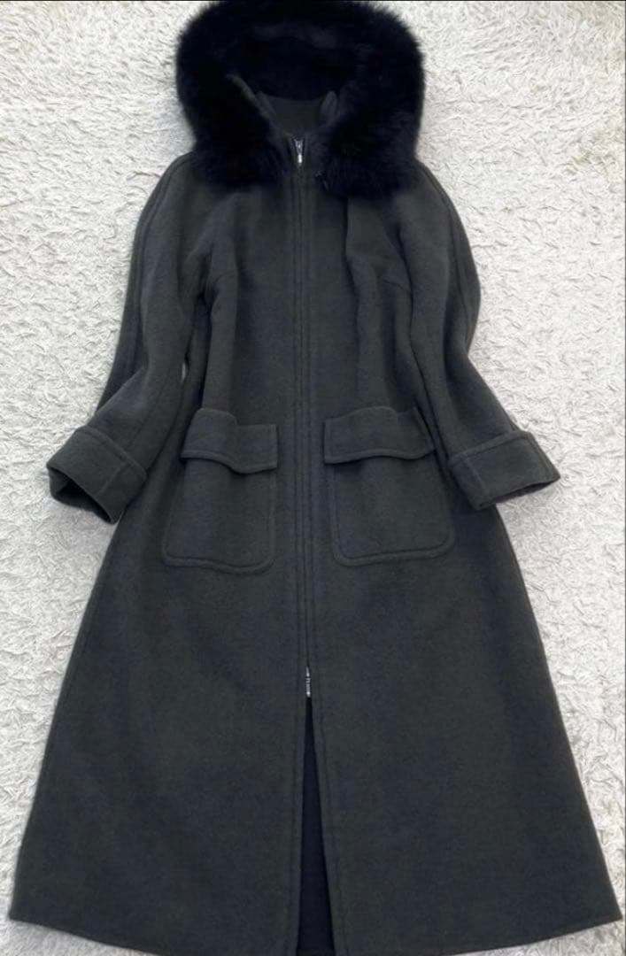 【Diagram 】ダークグレー ロングコート ファー付き