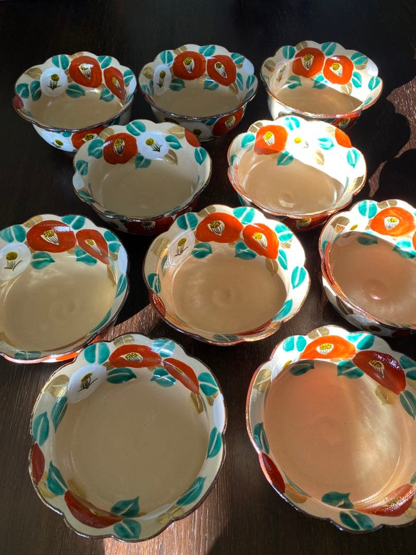 乾山写　椿平向付10客 京焼　新品未使用