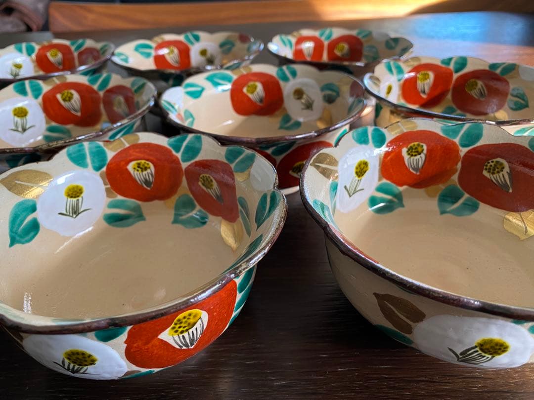 乾山写　椿平向付10客 京焼　新品未使用