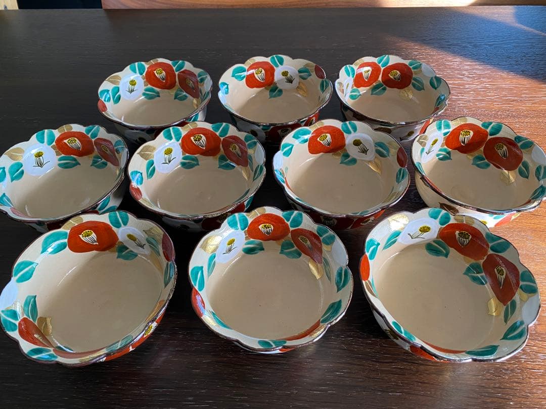 乾山写　椿平向付10客 京焼　新品未使用