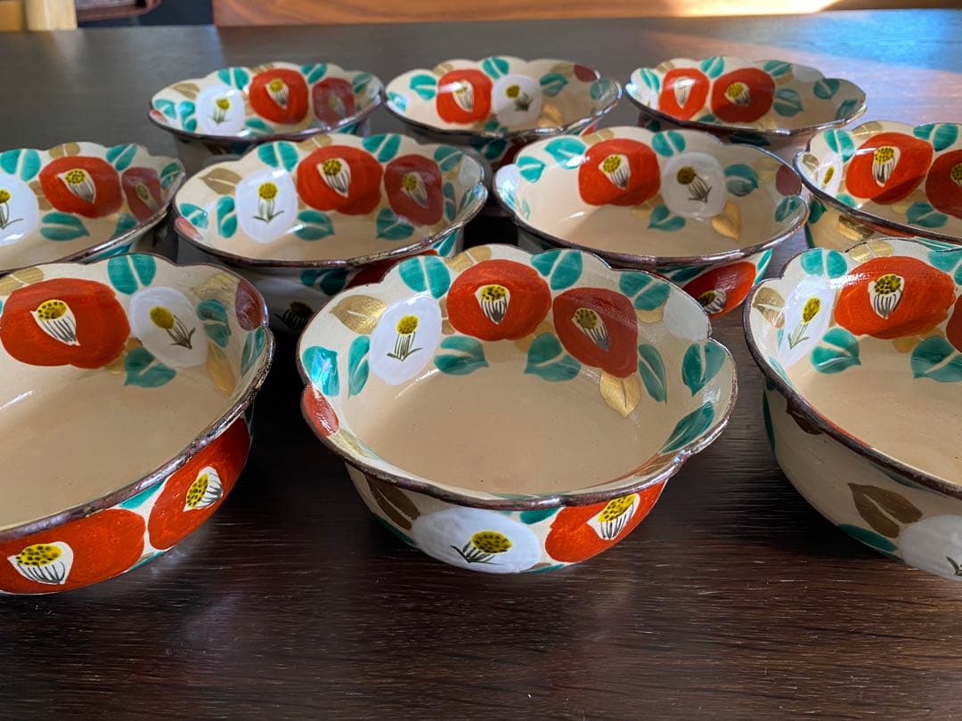 乾山写　椿平向付10客 京焼　新品未使用