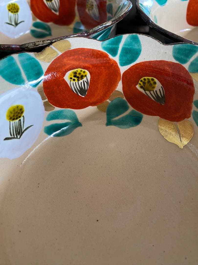 乾山写　椿平向付10客 京焼　新品未使用