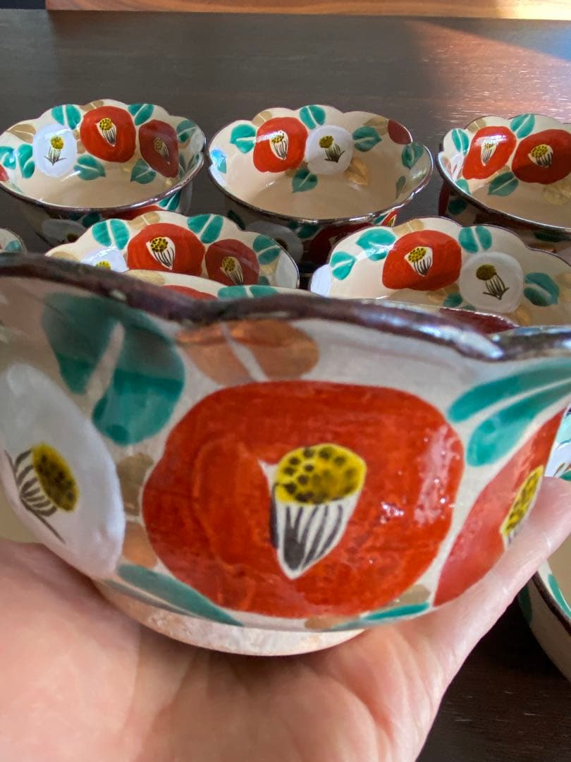 乾山写　椿平向付10客 京焼　新品未使用