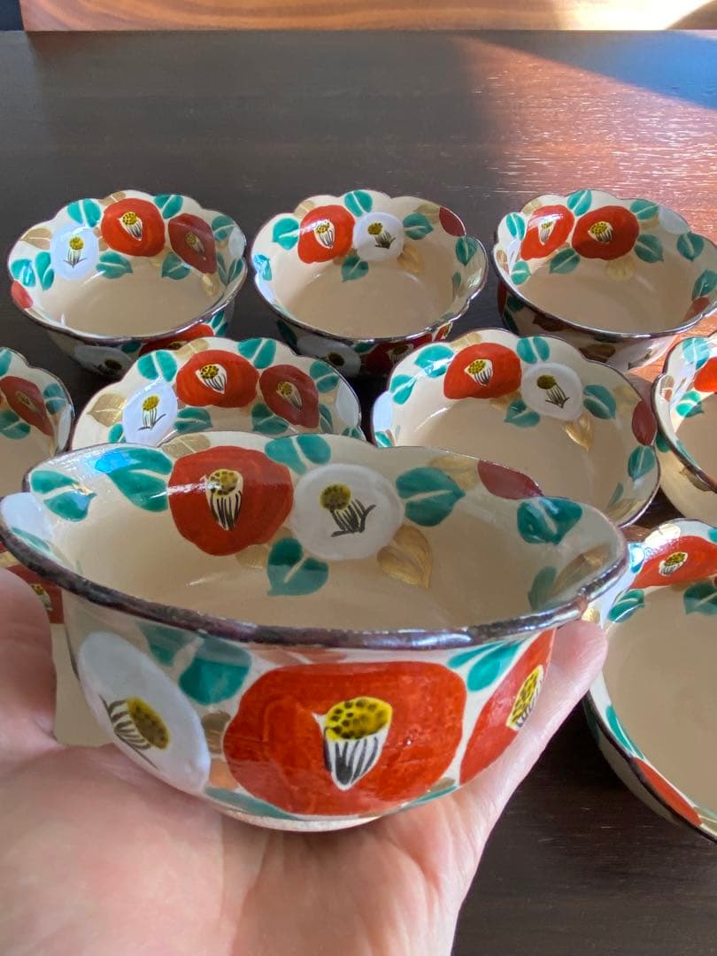 乾山写　椿平向付10客 京焼　新品未使用