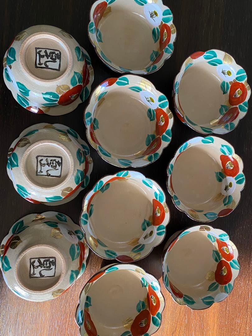 乾山写　椿平向付10客 京焼　新品未使用