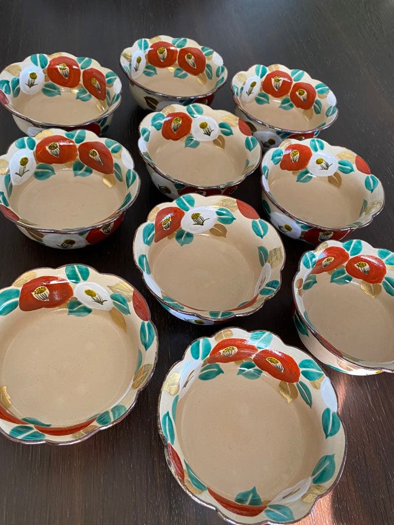 乾山写　椿平向付10客 京焼　新品未使用