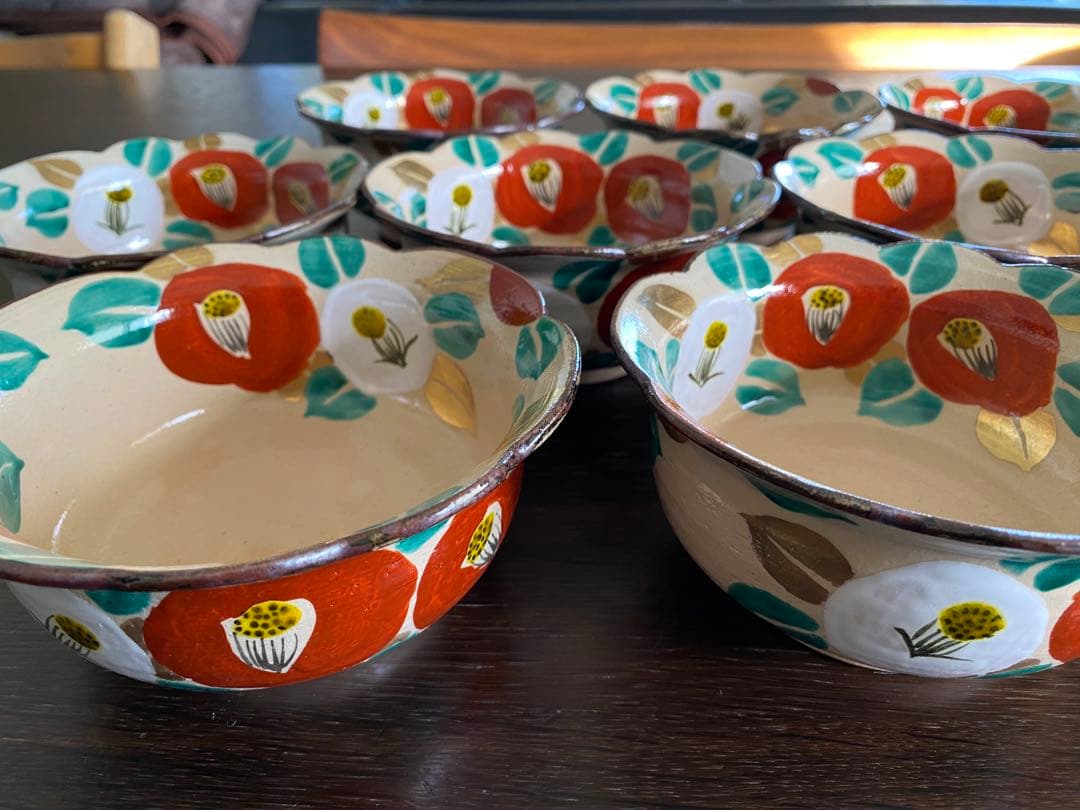 乾山写　椿平向付10客 京焼　新品未使用