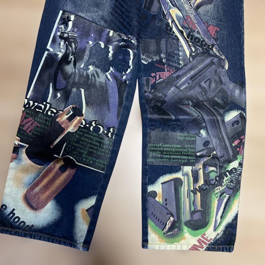 ARME 銃 ピストル ワッペン 刺繍 ワイドデニムパンツ サイズ32