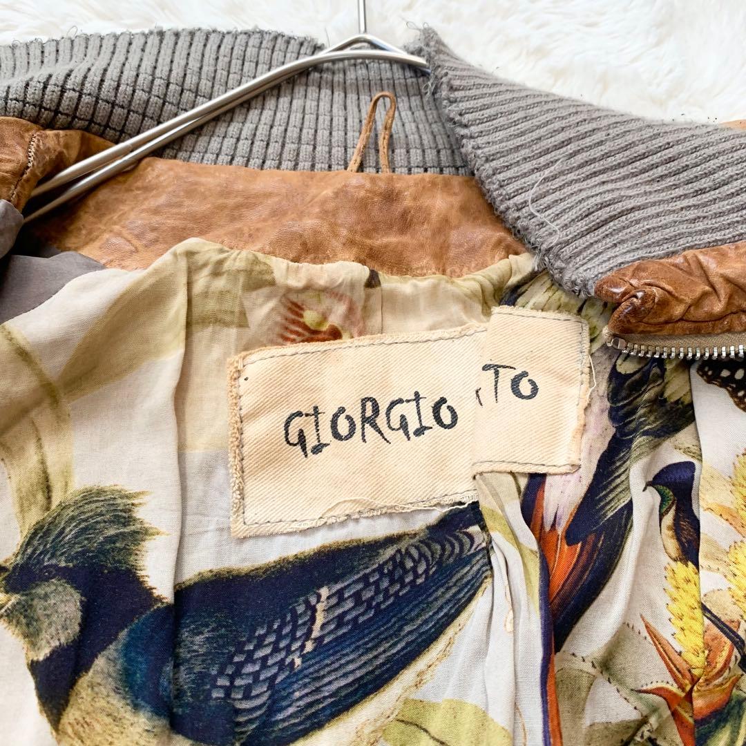 GIORGIO BRATO レザー ジャケット 袖リブ 鳥 42サイズ ブラウン