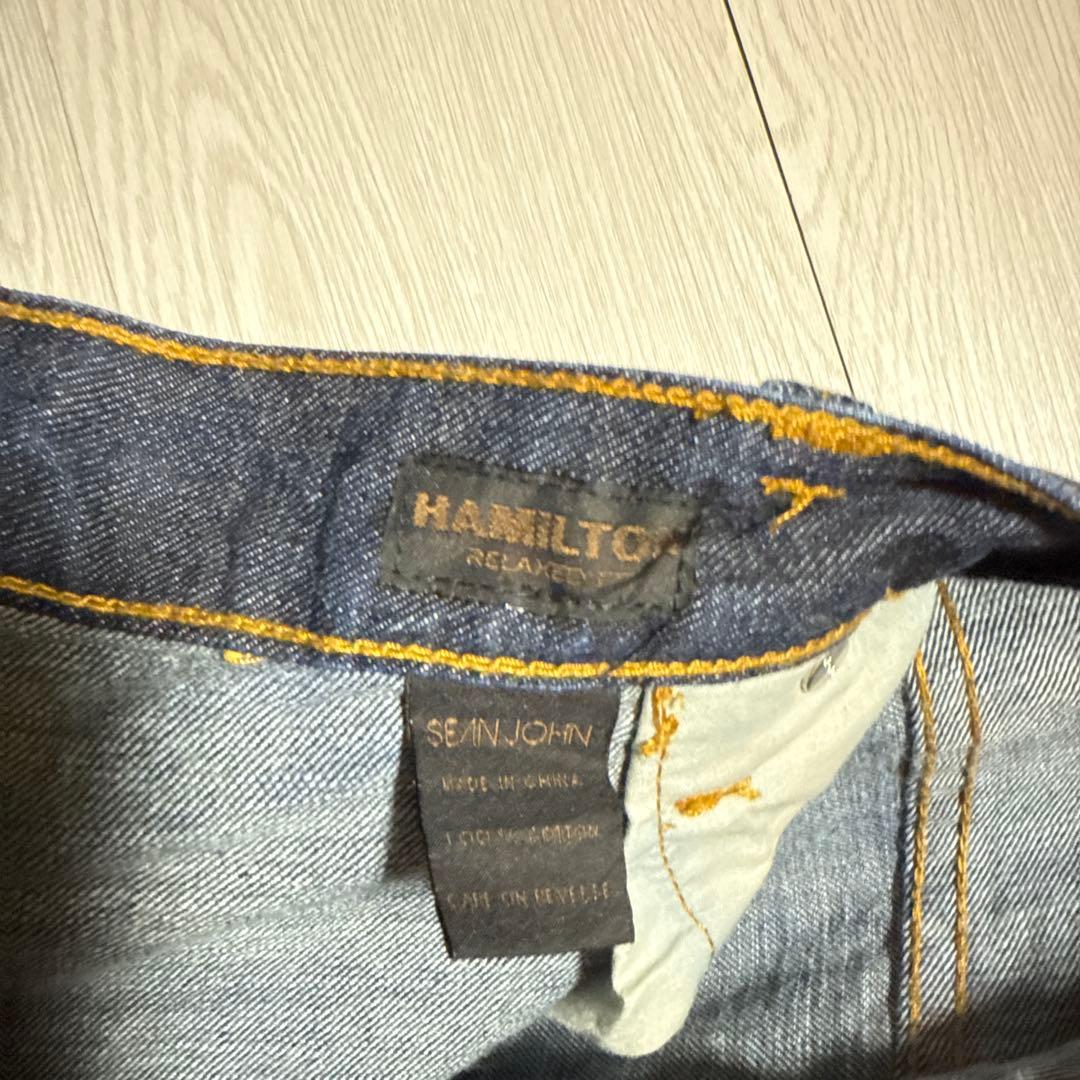 SEAN JOHN プレミアムデニム 濃紺 極太 バギー ワイド デニムパンツ