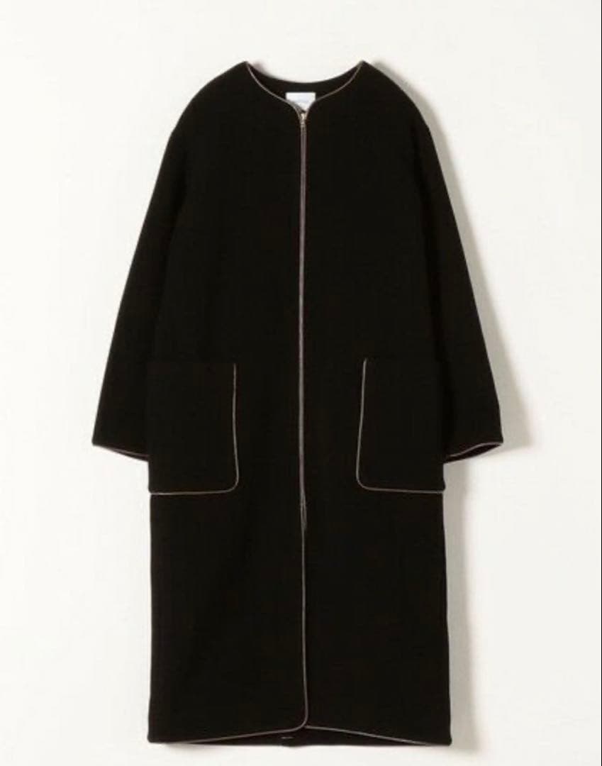 【SHIPS any】ノーカラーパイピングロングコート