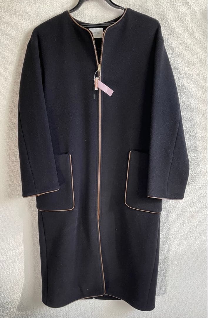 【SHIPS any】ノーカラーパイピングロングコート