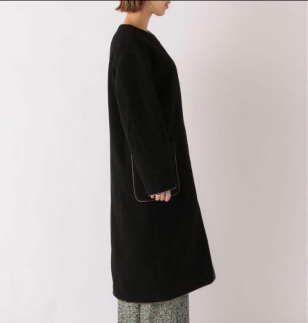 【SHIPS any】ノーカラーパイピングロングコート