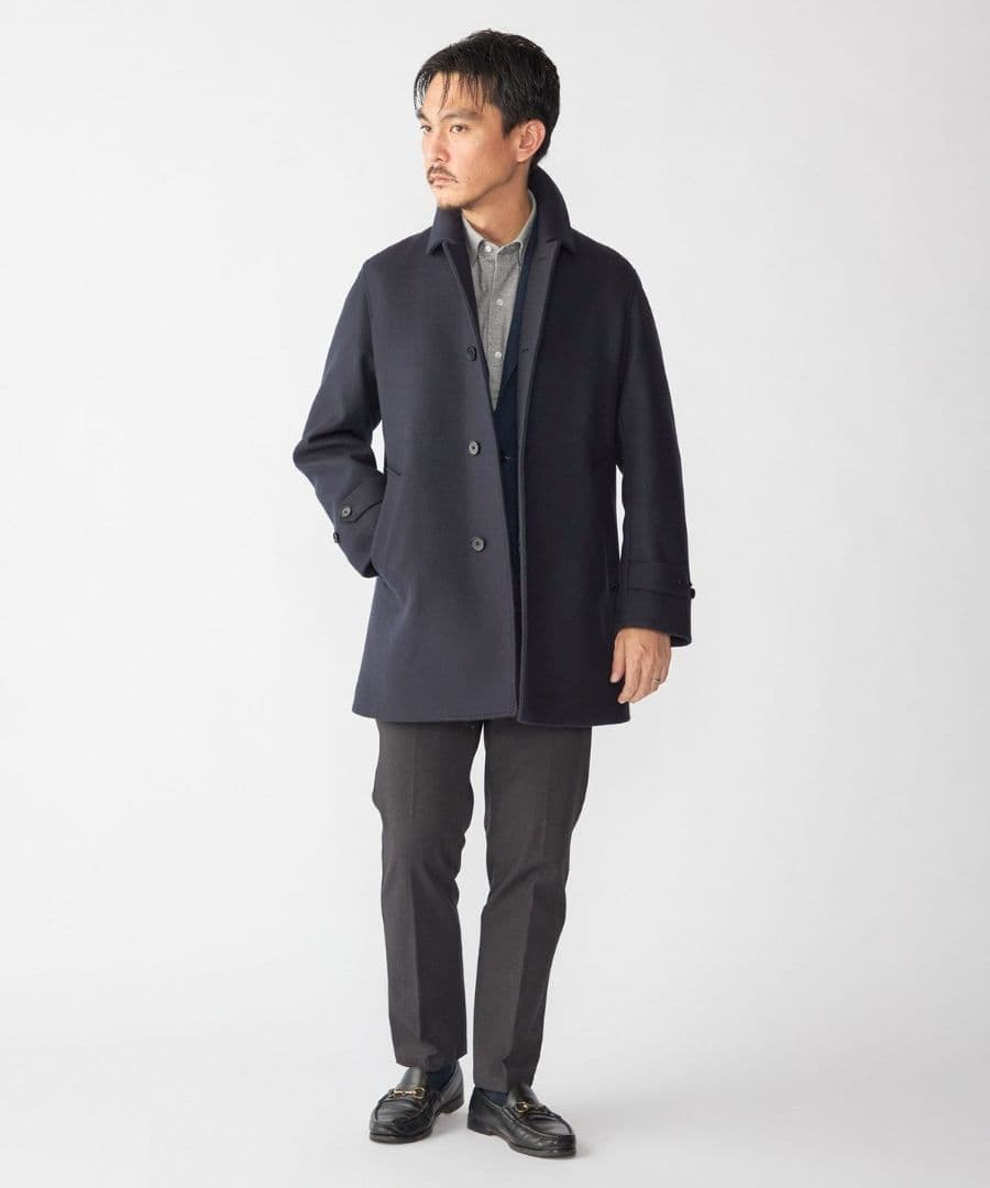 SHIPS SUPER140's ウール ステンカラーコート ネイビー
