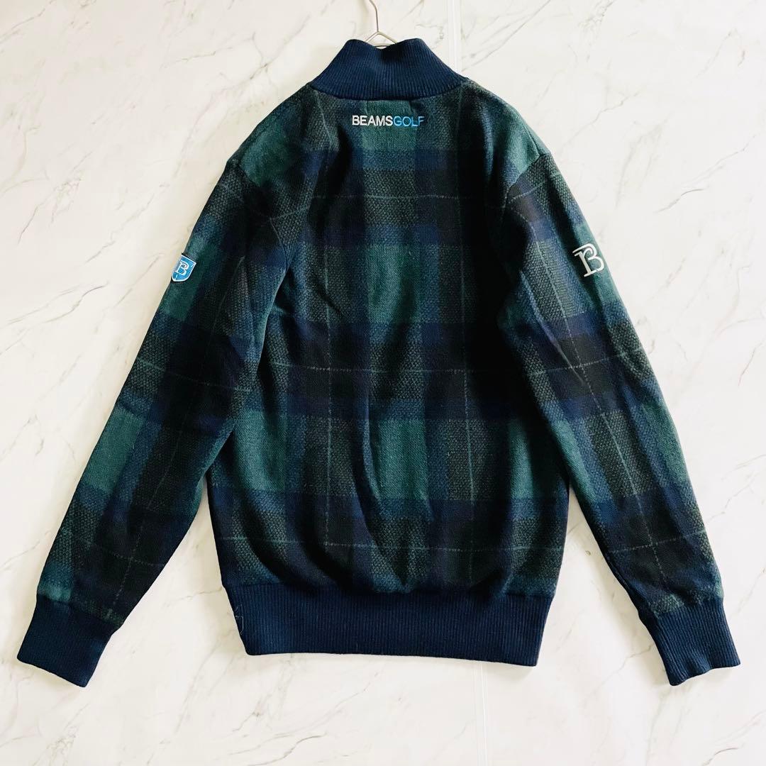 4247 美品 ビームスゴルフ ハーフジップ ニットジャケット 裏地付き 緑