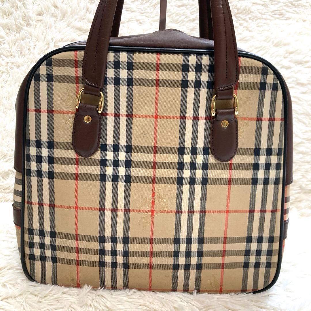 バーバリー ボストンバッグ ノバチェック ホースロゴ A4可 キャンバス
