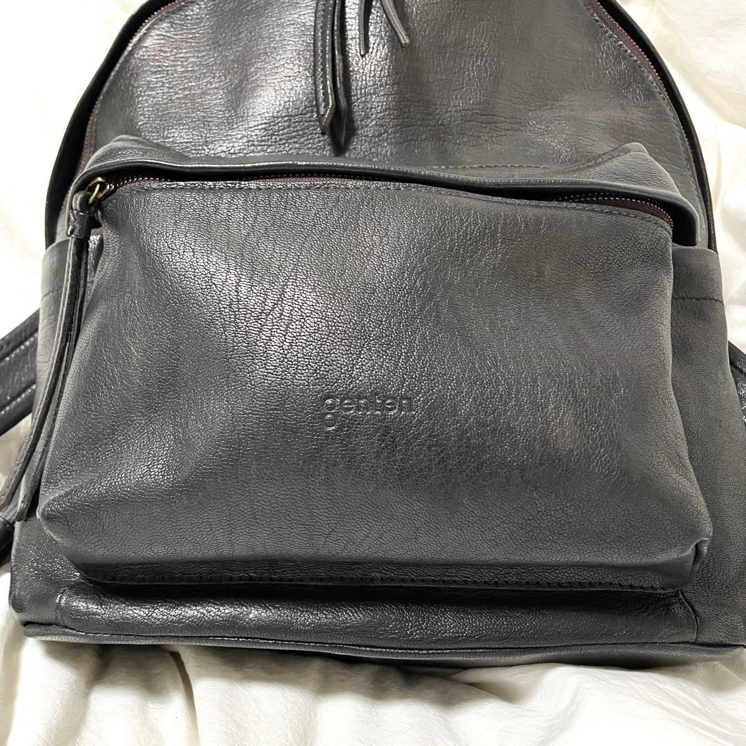 ■美品■ゲンテン　レザーリュック　ゴートヌメ　グレージュブラック