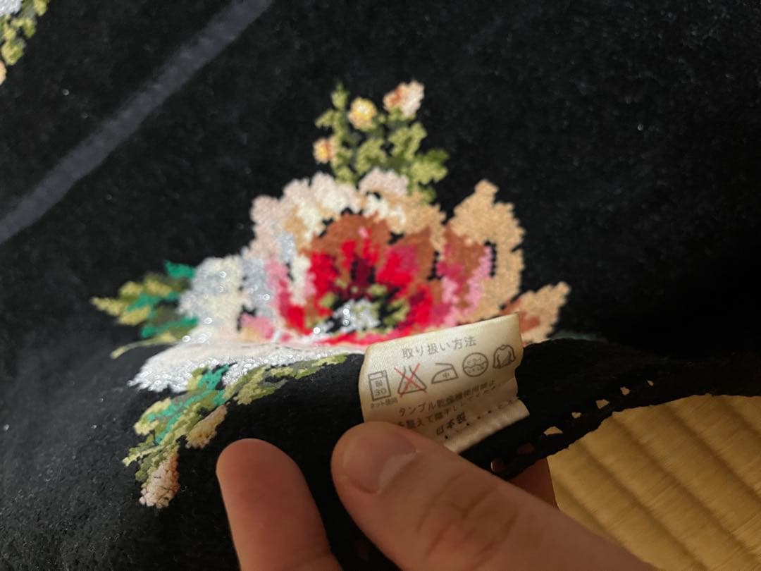 FEILER フェイラー 大判クロス 薔薇柄 ブラック