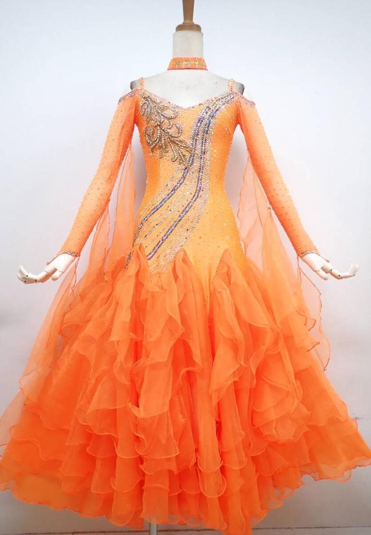 B1184★SMサイズ★日本製☆蛍光オレンジ/スタンダードドレス☆社交ダンス B1184☆SMサイズ☆日本製☆蛍光オレンジ/スタンダードドレス☆社交