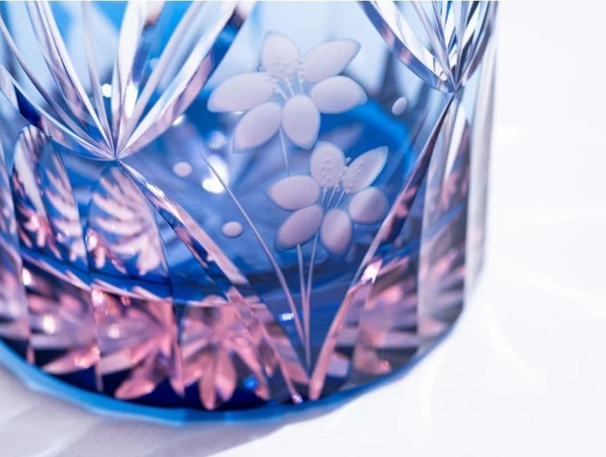 江戸切子　花籠文様 　ミニオールド　硝子　グラス　　M-3067-BP