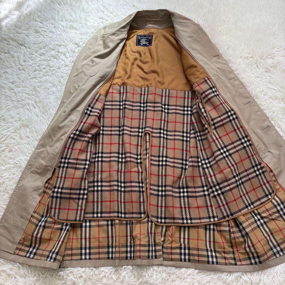 バーバリー ノバチェック ステンカラーコート　ライナー付 メンズL相当アイボリー