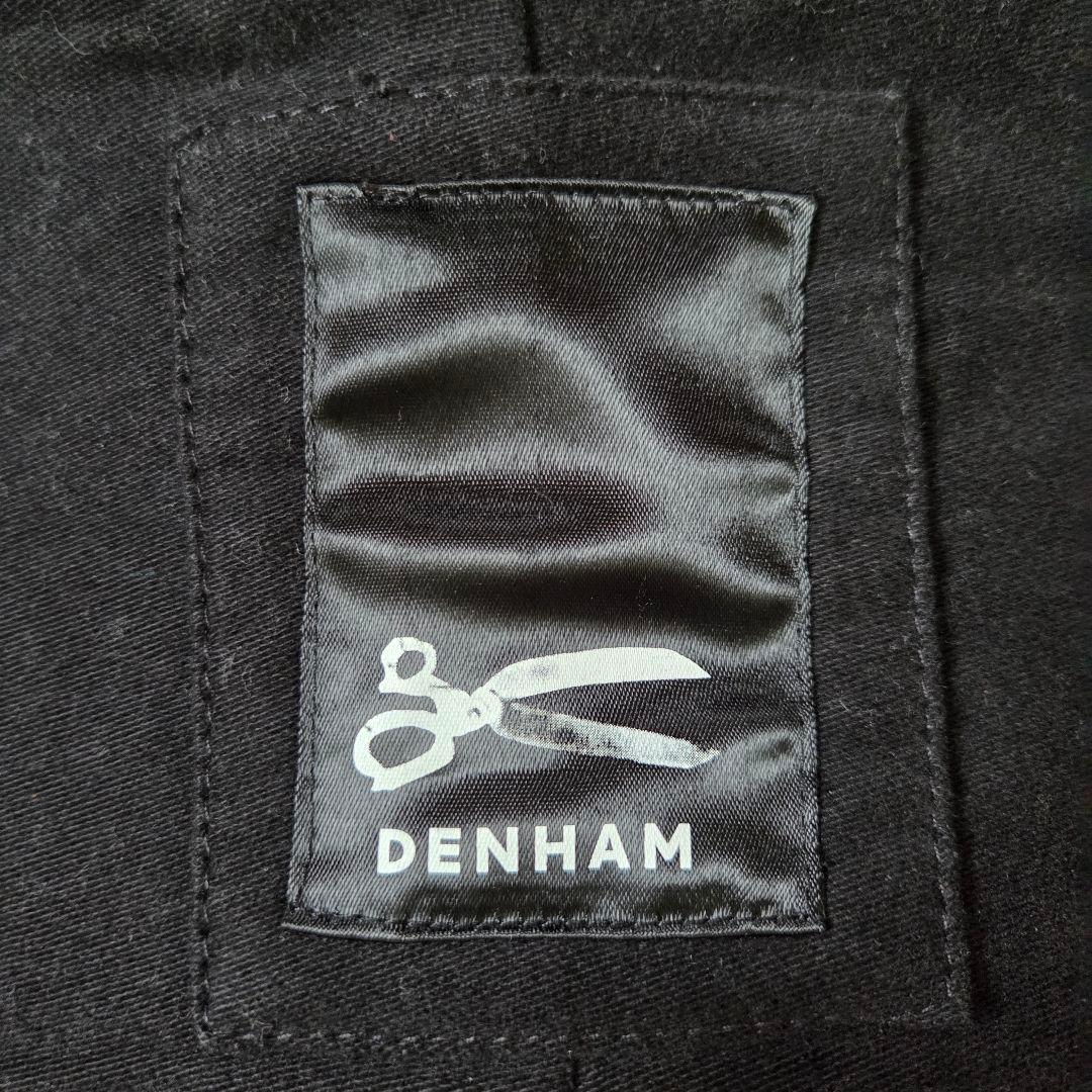 美品 デンハム フォックスブラザーズ ツイード レザー切り替え Pコート S相当