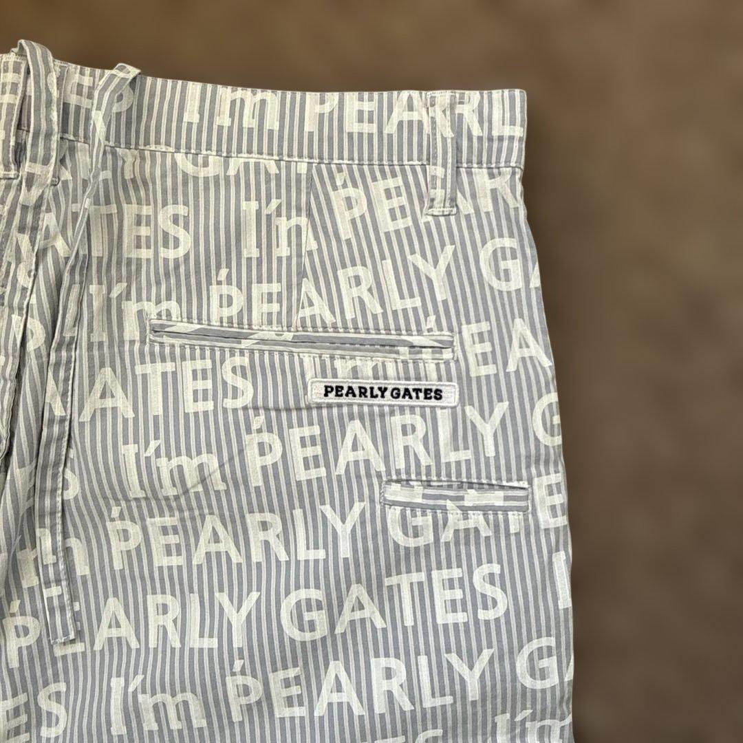 パーリーゲイツ　パンツ　L〜XL相当 総柄　ストライプ　白　5 コットン素材