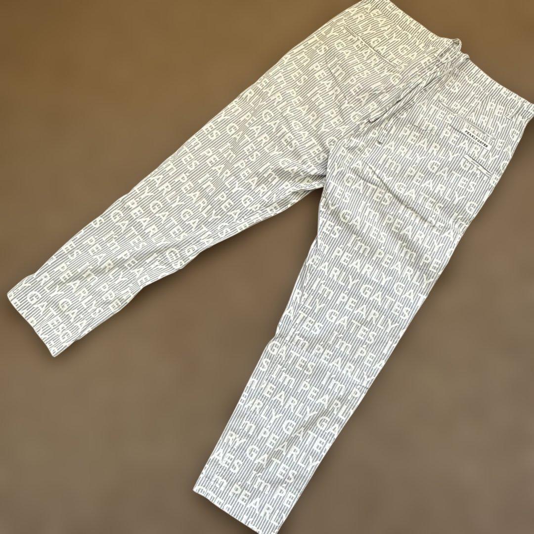 パーリーゲイツ　パンツ　L〜XL相当 総柄　ストライプ　白　5 コットン素材