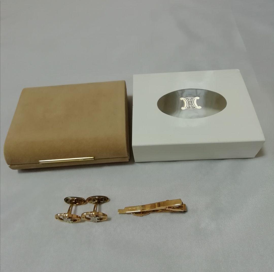 CELINE ゴールド カフスボタン＆ネクタイピン セット　専用箱付で美品