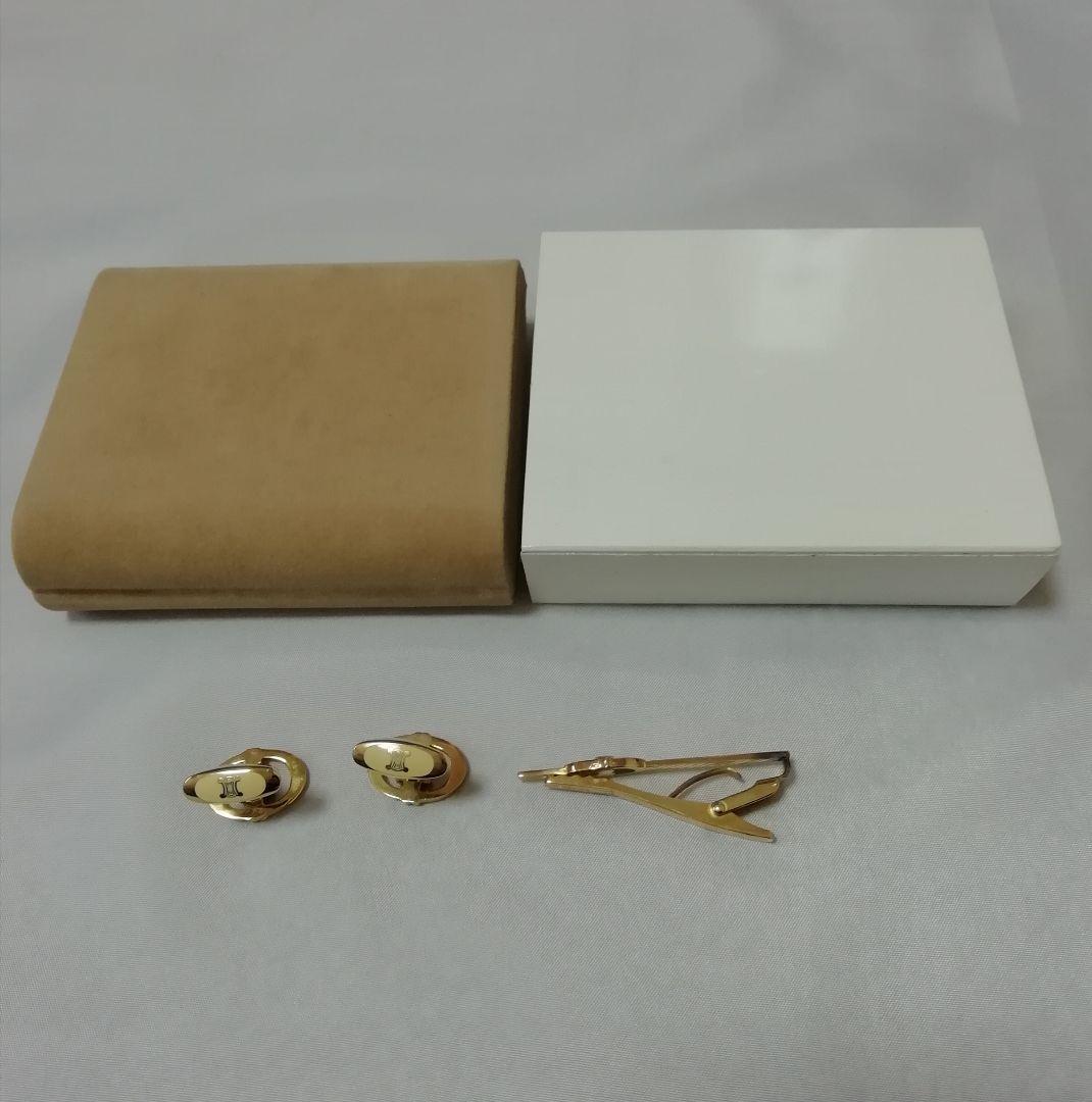 CELINE ゴールド カフスボタン＆ネクタイピン セット　専用箱付で美品