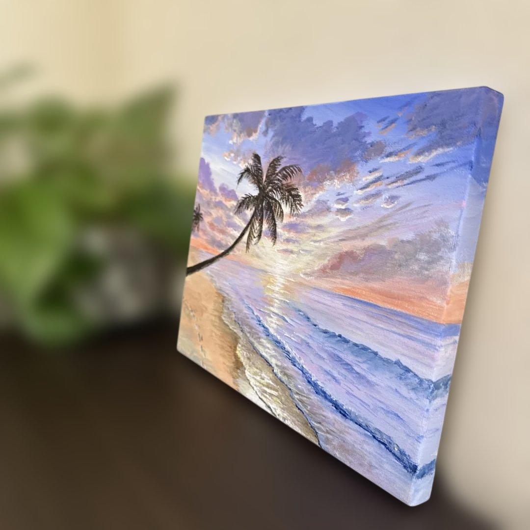 絵画 原画 風景画 肉筆 キャンバス F3 『ピンクに染まる海』 - メルカリ