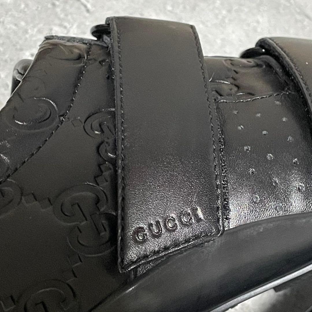 美品　グッチ　GUCCI （36） シマレザー　gg柄　スニーカー　ベルクロ　黒