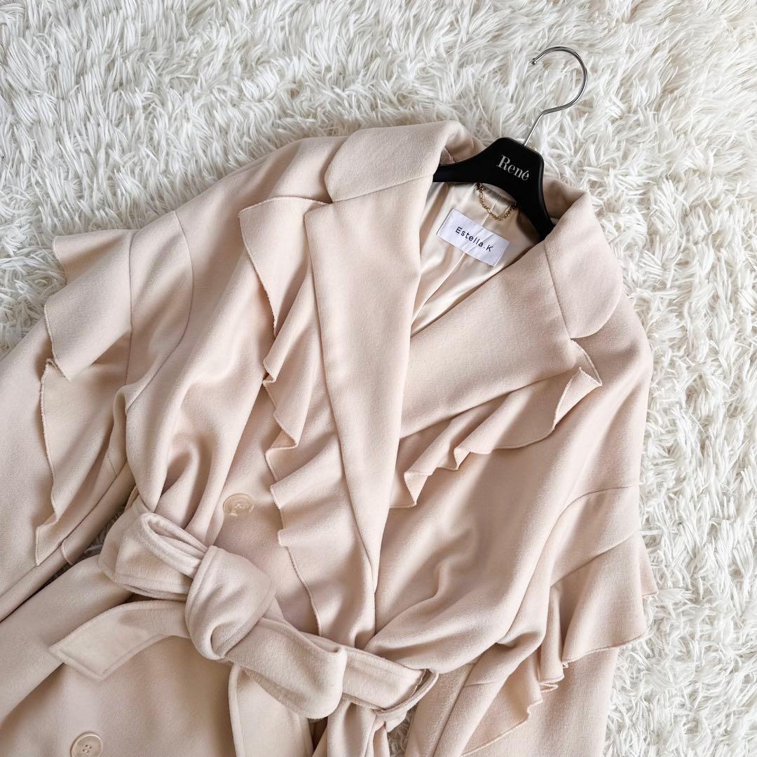 【着用短時間3.4回】エステラケー　フリルベルテッドコート　ホワイト