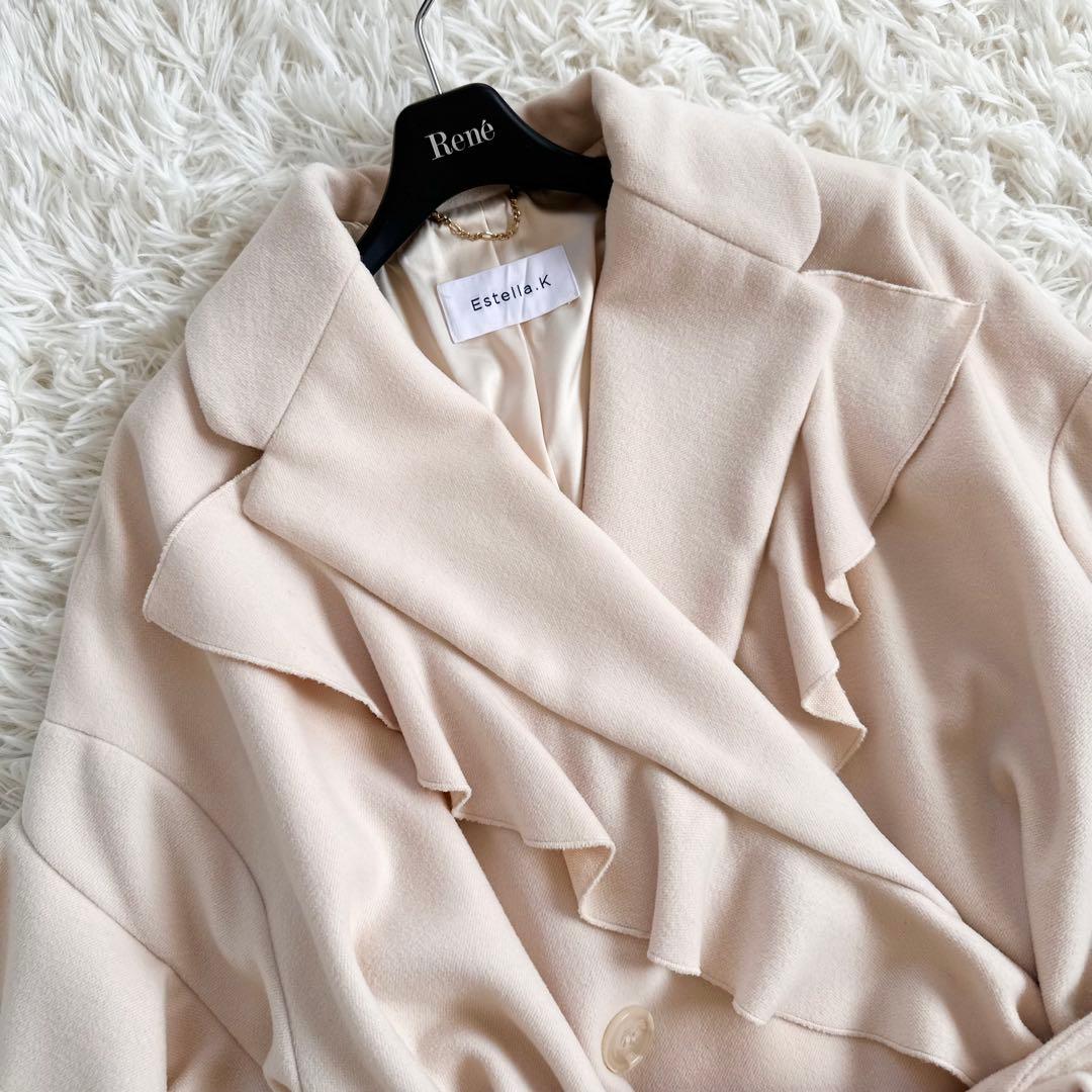 【着用短時間3.4回】エステラケー　フリルベルテッドコート　ホワイト