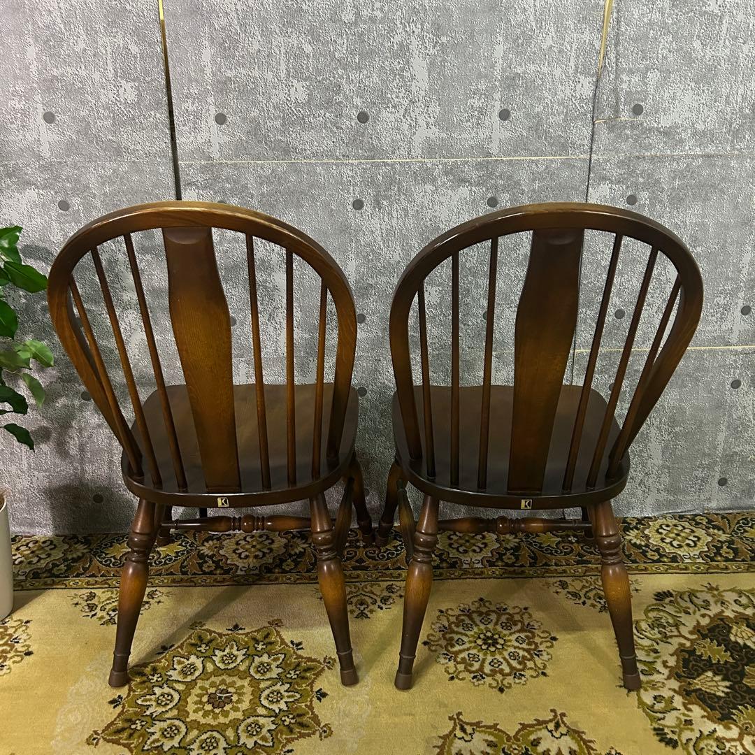 あき꧁飛騨産業 HIDA꧂キツツキマーク ボウバックチェア2脚 ウィンザー