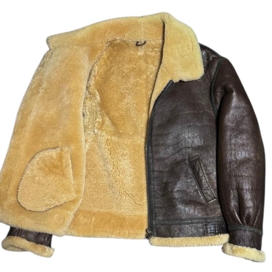 B-3 本革 ボンバージャケット リアルムートン シープスキン 濃茶 LLサイズ