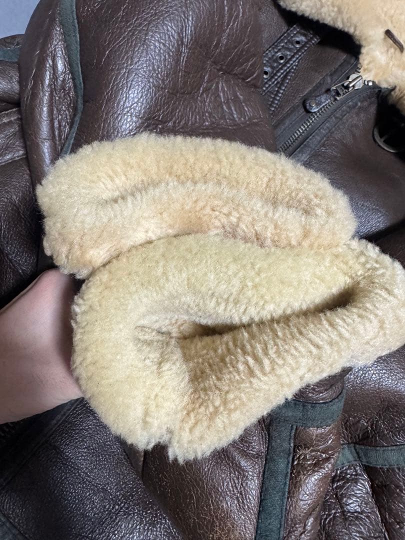 B-3 本革 ボンバージャケット リアルムートン シープスキン 濃茶 LLサイズ