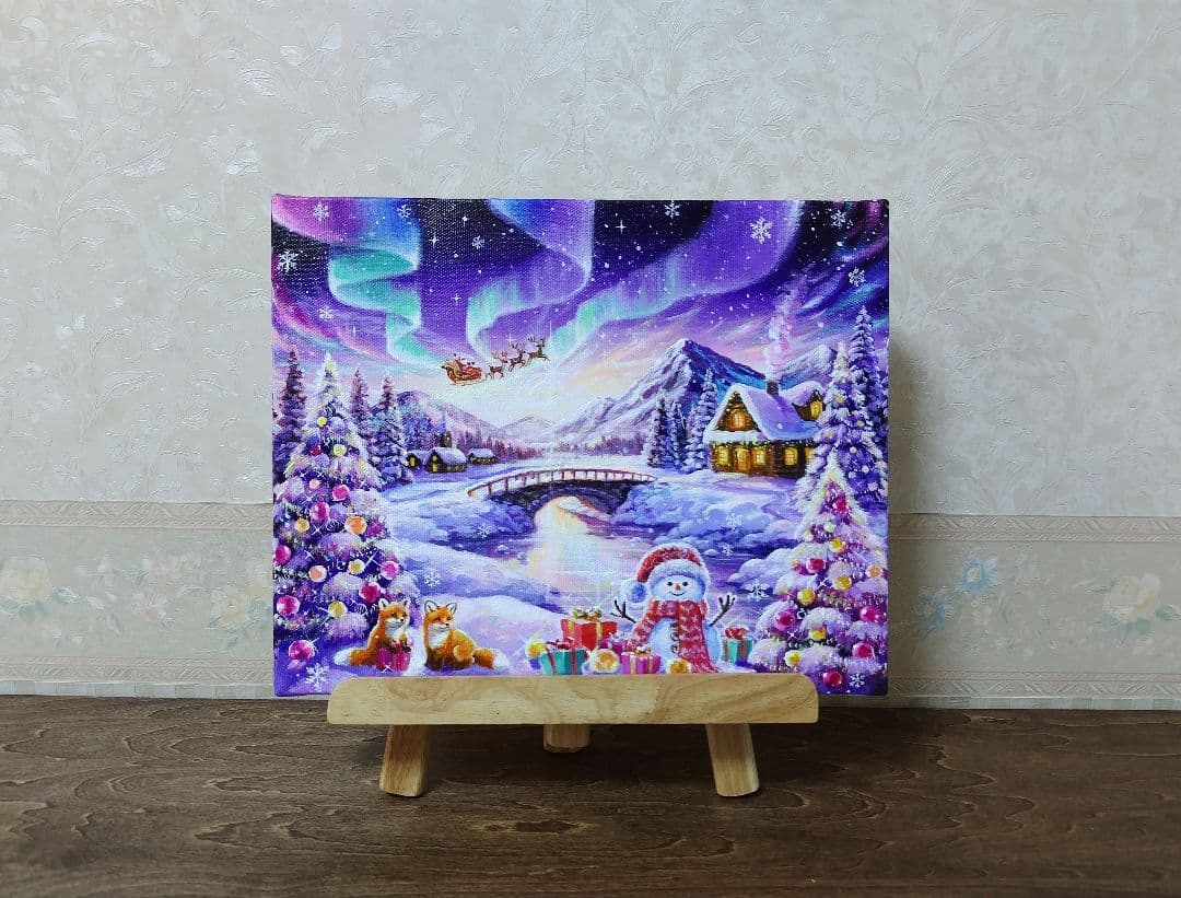 k*☆様 【オーロラの煌めき】アクリル画 F3 風景画 絵画