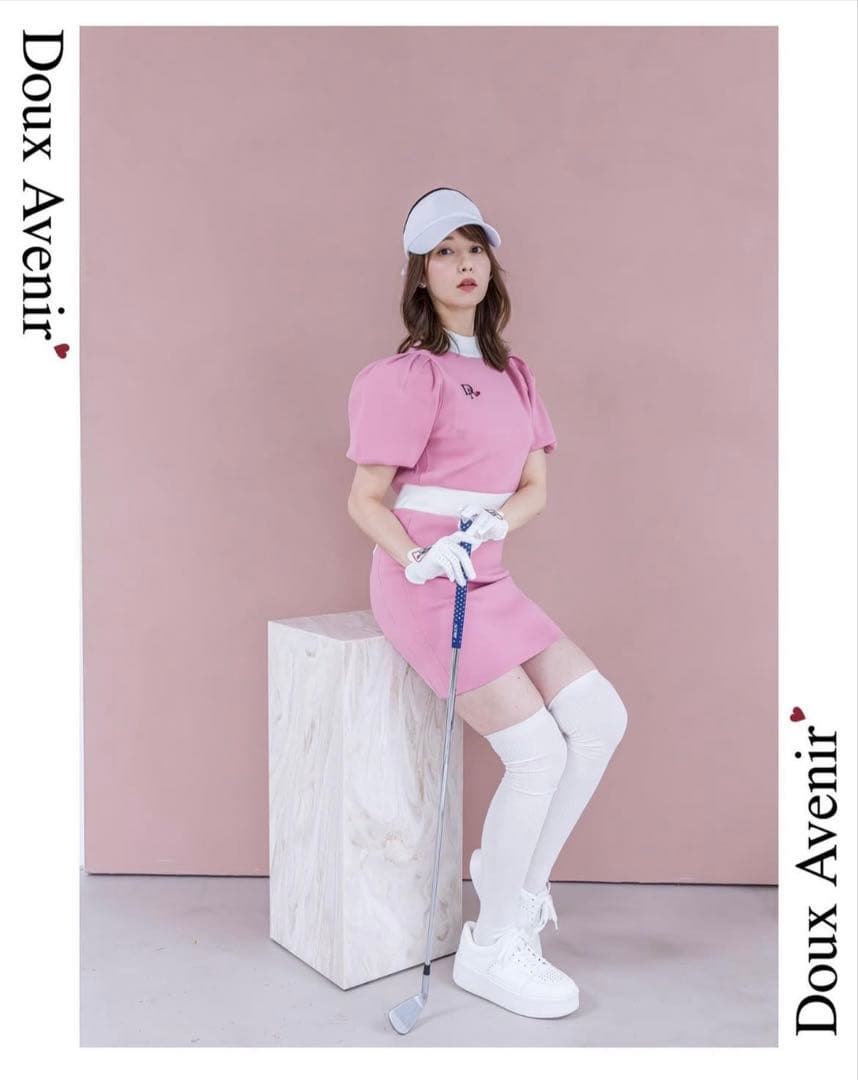 ドゥアヴニール 半袖パフスリーブバイカラーニットワンピース