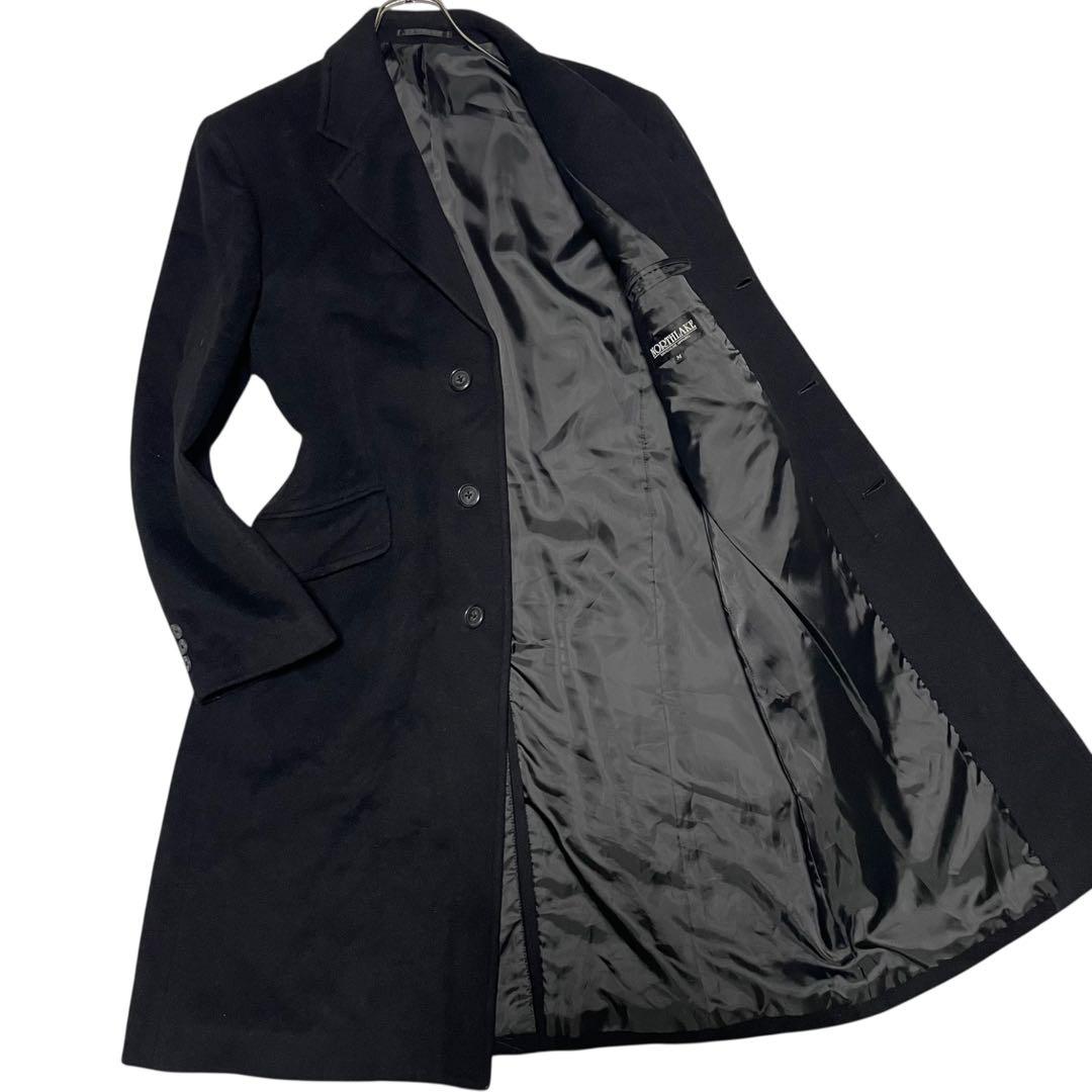 カシミヤ混【NORTHLAKE】マキシ丈比翼ロングチェスターコート ブラック M