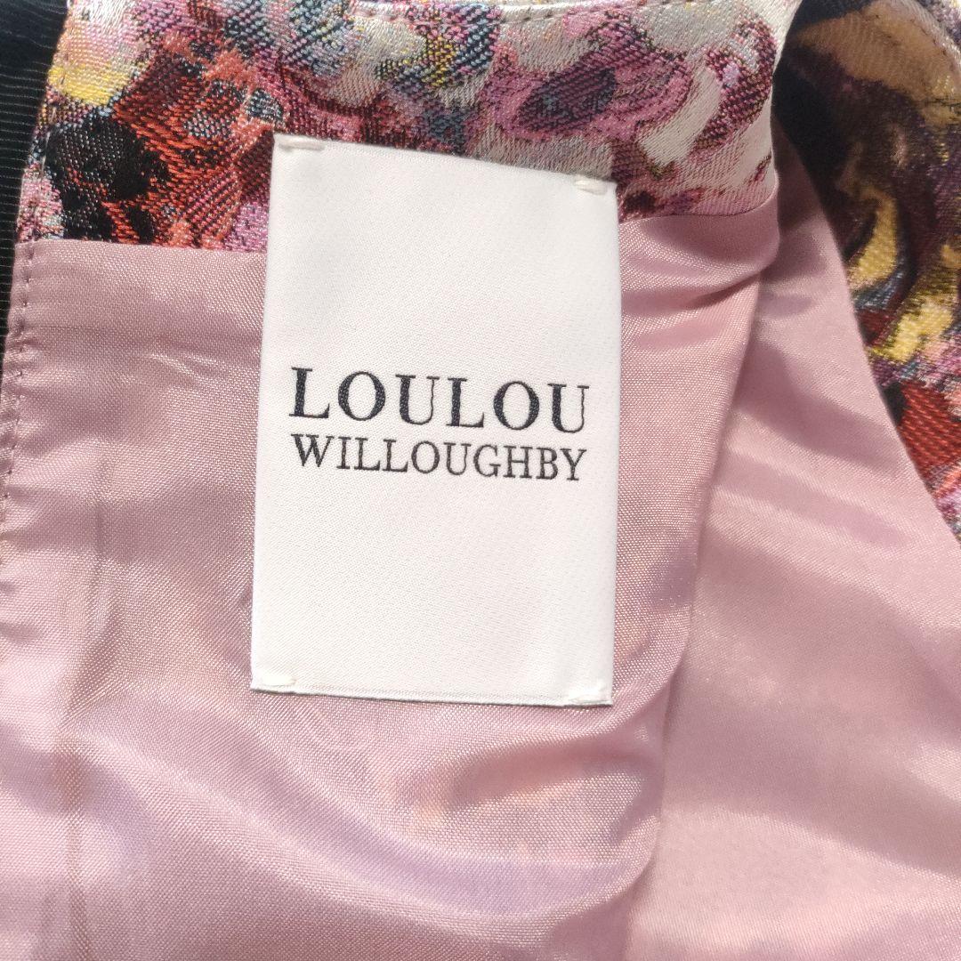 極美品✨ルルウィルビー　ジャガード織りひざ丈ワンピース　パフスリーブ　ピンク　1