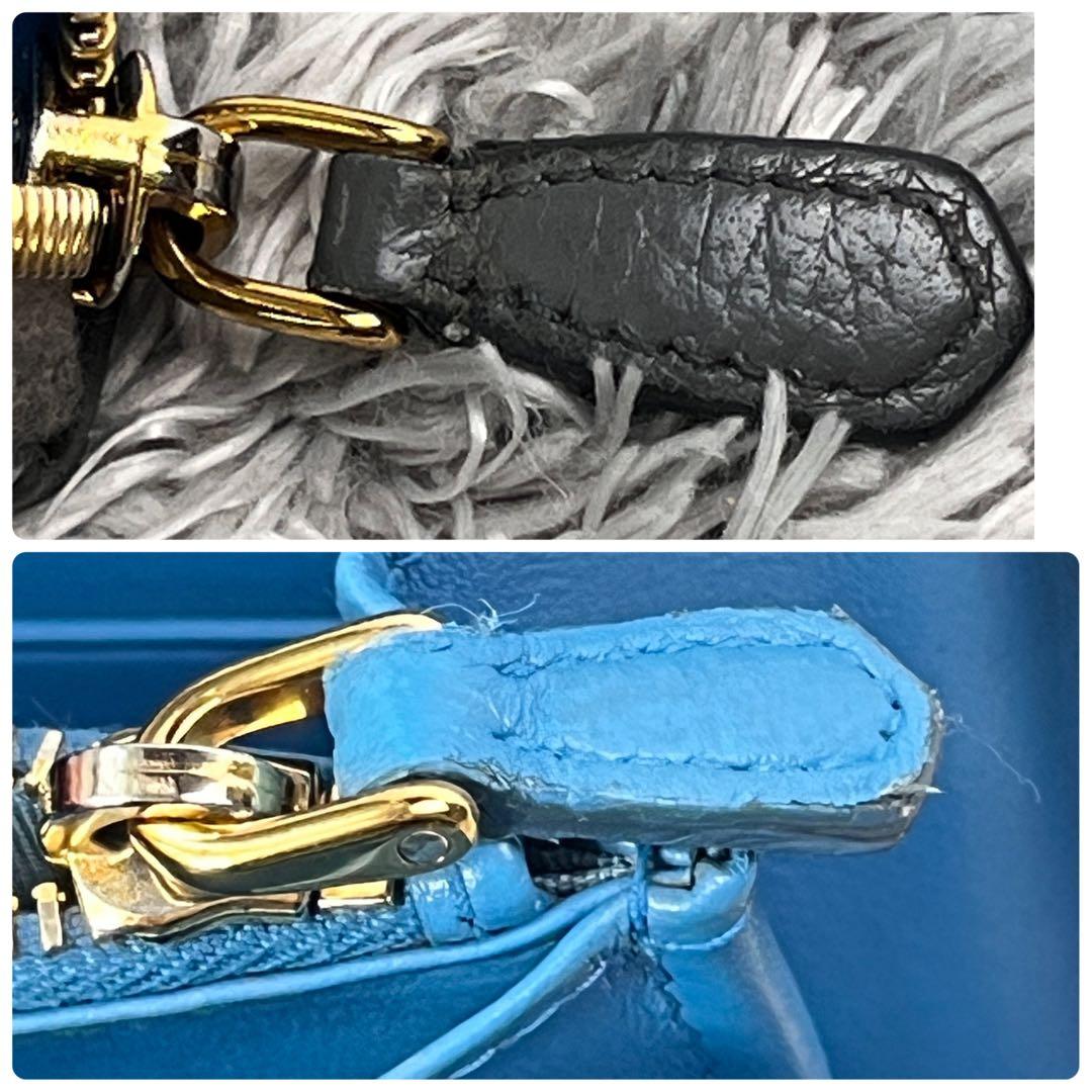 良品✨PRADA ラウンドファスナー　シボレザー　メタルロゴ　グレー　長財布