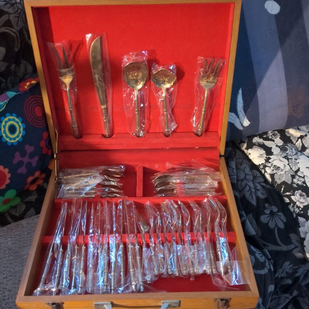 41ピース　ニッケルブロンズ　竹模様　カトラリーセット