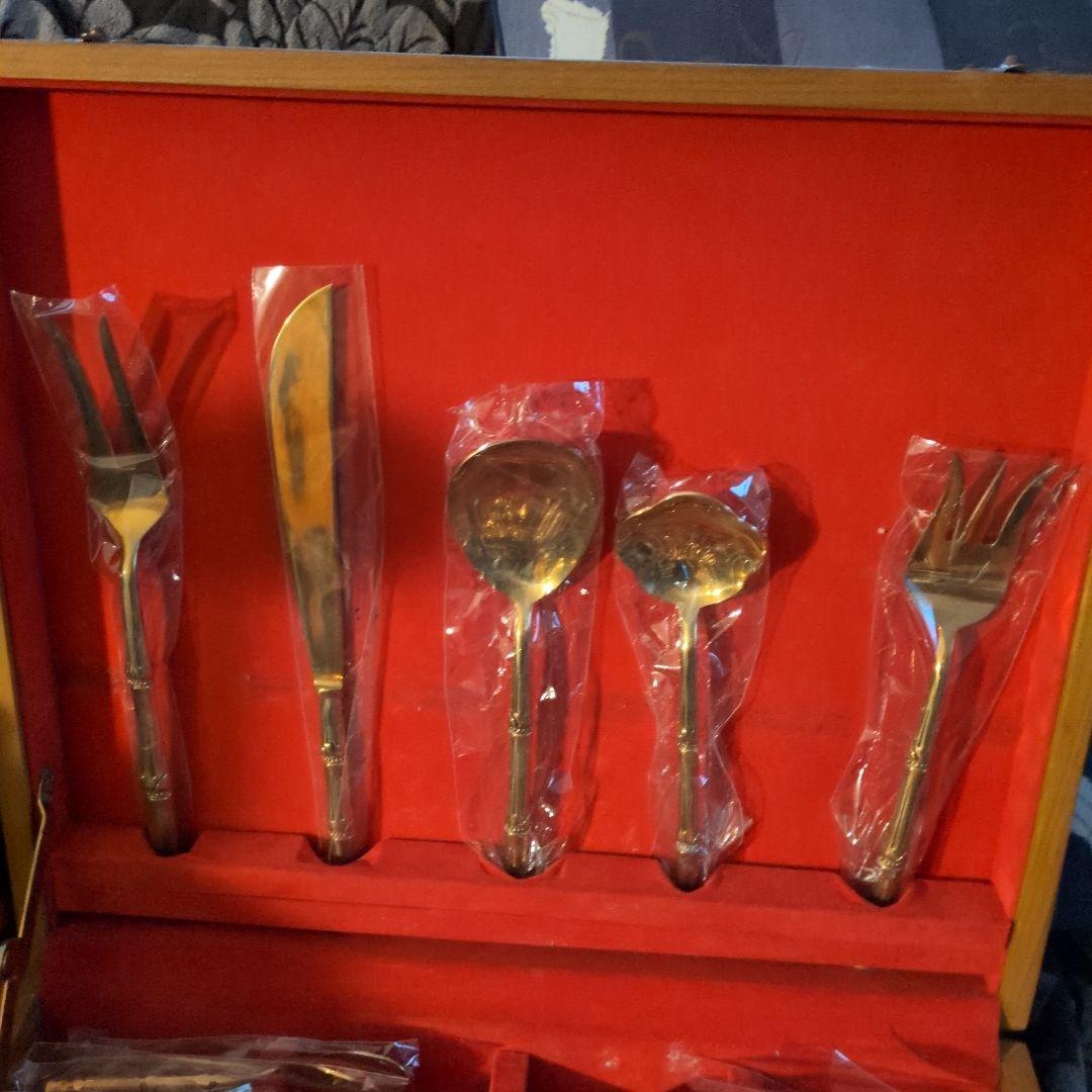 41ピース　ニッケルブロンズ　竹模様　カトラリーセット