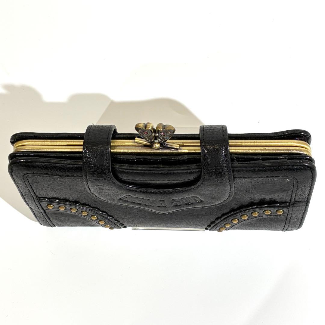 美品★ ANNA SUI アナスイ 長財布 がま口 スタッズ バタフライ 花柄
