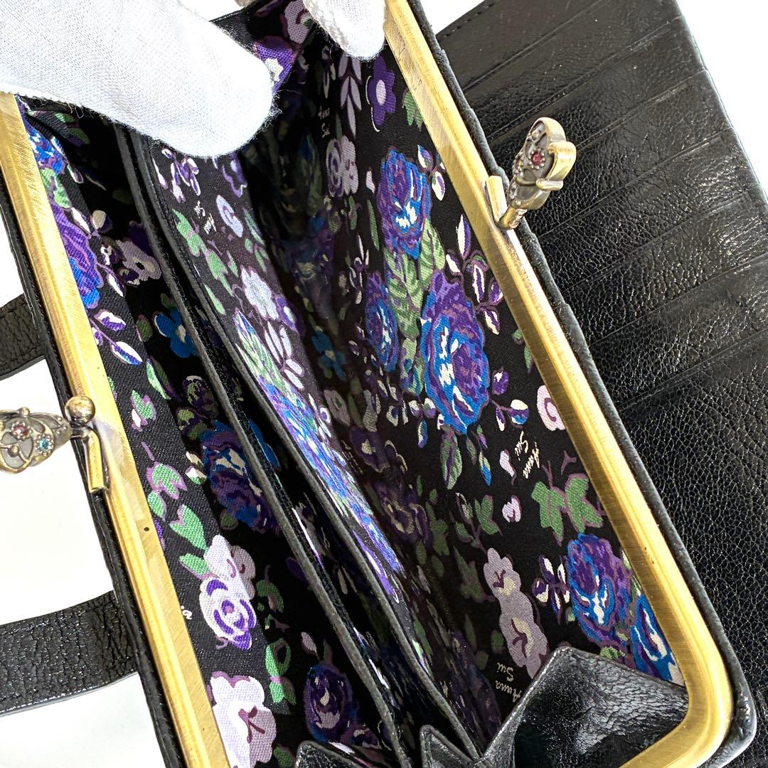 美品★ ANNA SUI アナスイ 長財布 がま口 スタッズ バタフライ 花柄