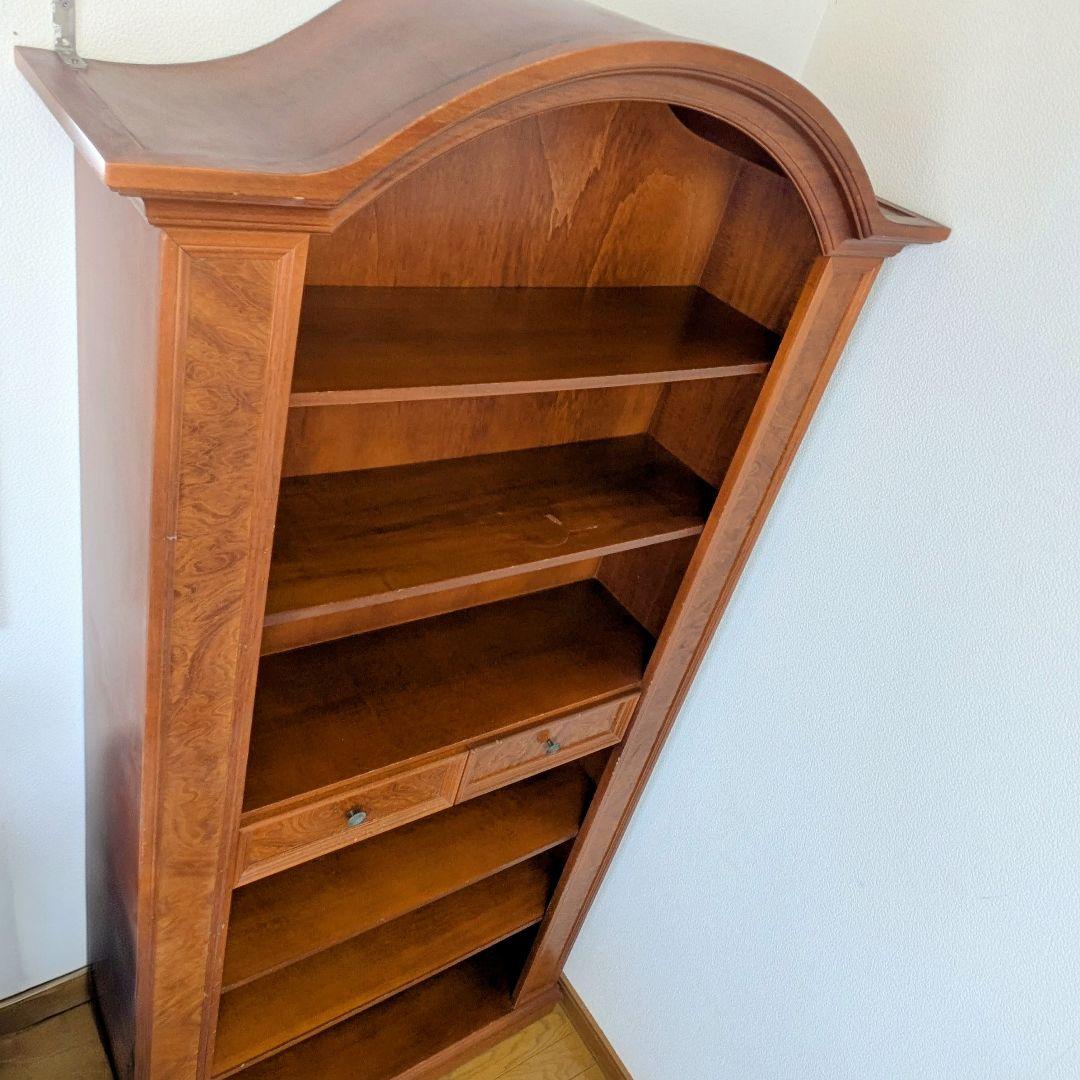 イタリア製 アンティーク調木製本棚 アーチ型 ブックシェルフ 2引き出し付き